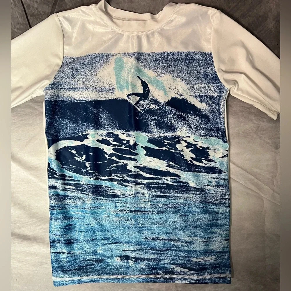 Wave Zone Blue Surfer Rash Guard Swim Shirt - size Large (10/12)